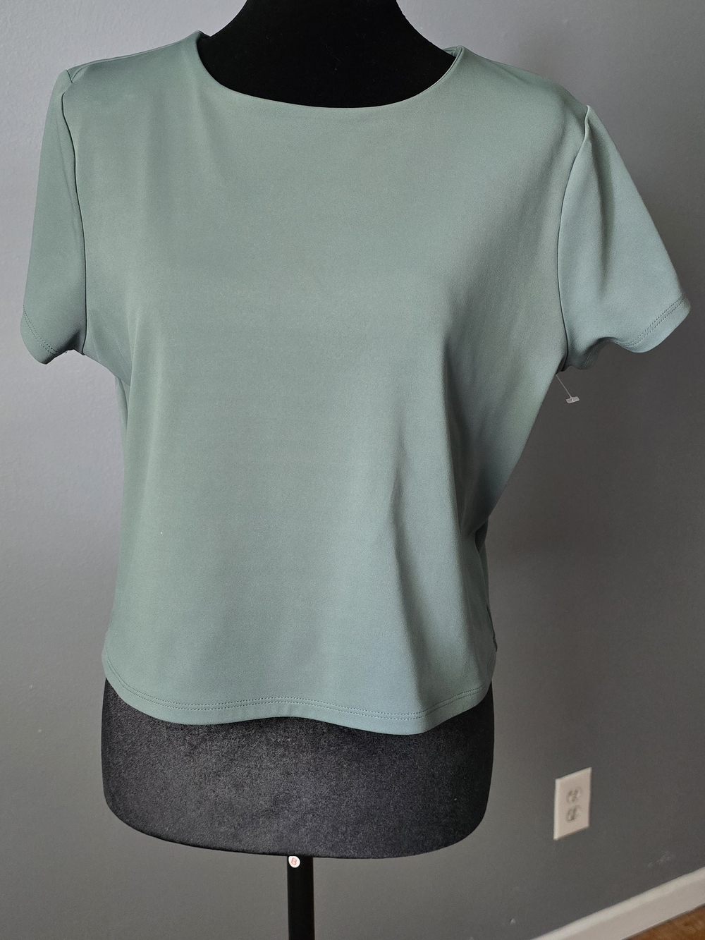 Women's Short Sleeve Crewneck Top - Sage Green-Express Body Contour